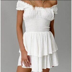 Princess Polly Womens White The Love Galore Romper Smocked Textured Size 0